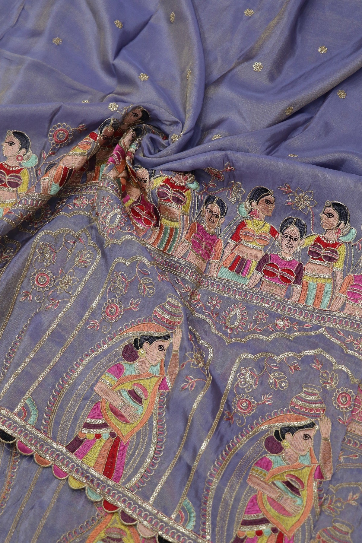 Uppada Tissue Multi Thread Embroidered Figurine Worked Fabric