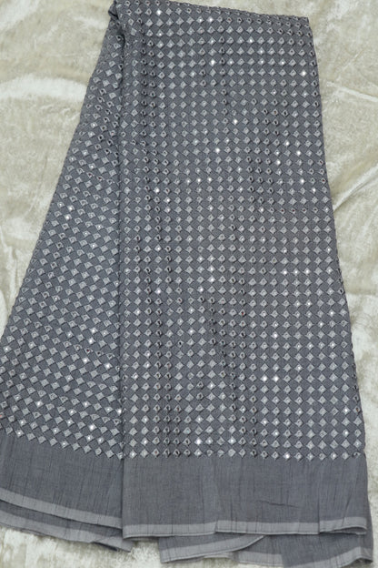 Flat RawSilk Diamond Shape Mirror Embroidered Fabric