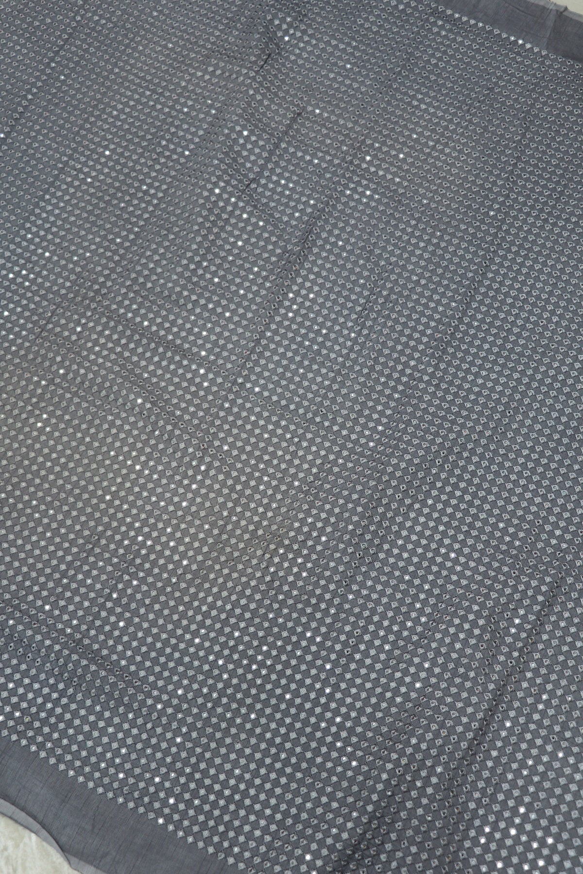 Flat RawSilk Diamond Shape Mirror Embroidered Fabric