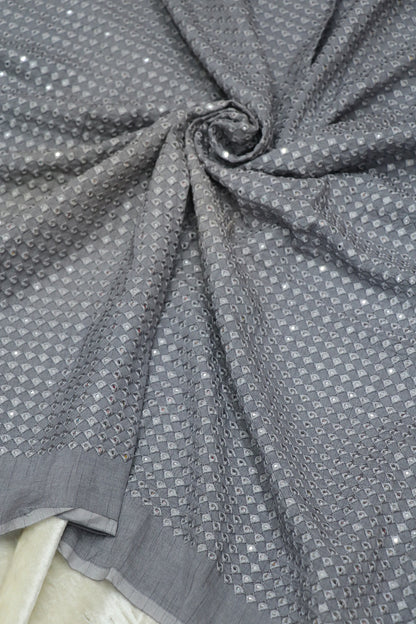 Flat RawSilk Diamond Shape Mirror Embroidered Fabric