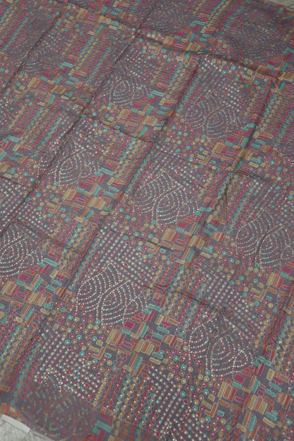 Light Mauve Geometric Multi Printed Russian Silk Fabric Highlighted With Sequins