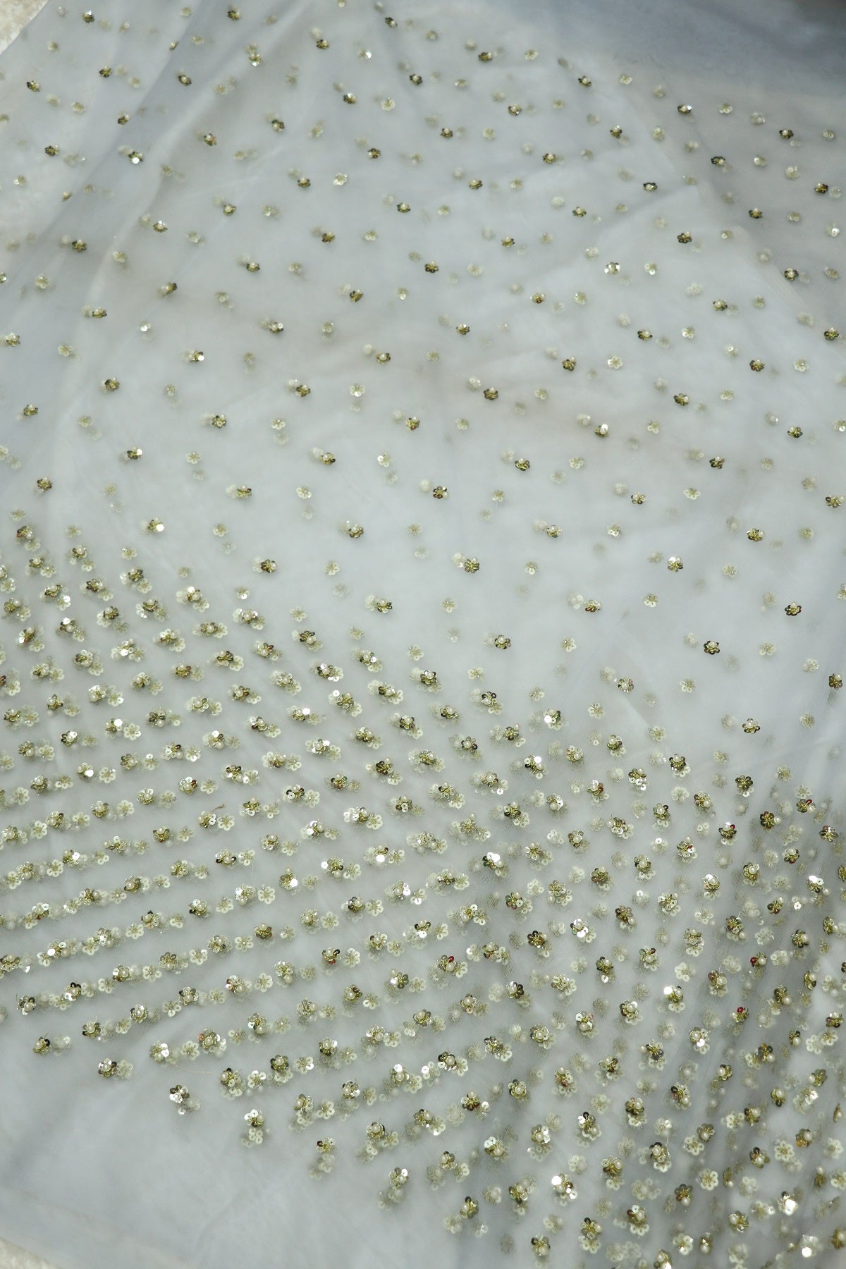 Light Steel grey Net Embroidered With Pearls & Sequins