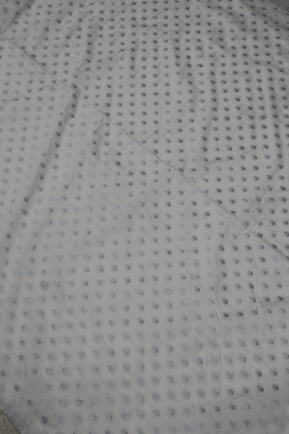 Semi Katan Silk Silver Zari Butties Woven White Dyeable Fabric