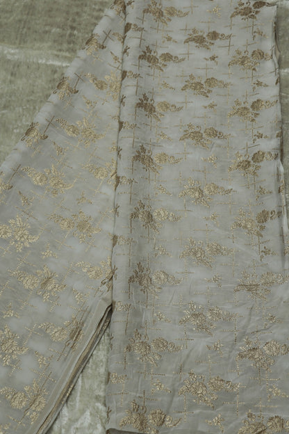 Natural Crepe Floral Bunches Woven White Dyeable Fabric