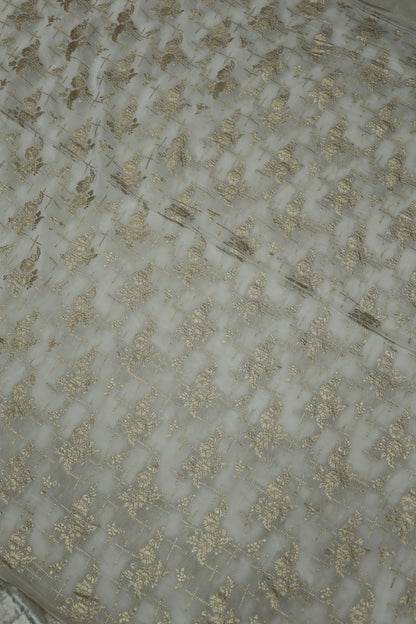 Natural Crepe Floral Bunches Woven White Dyeable Fabric