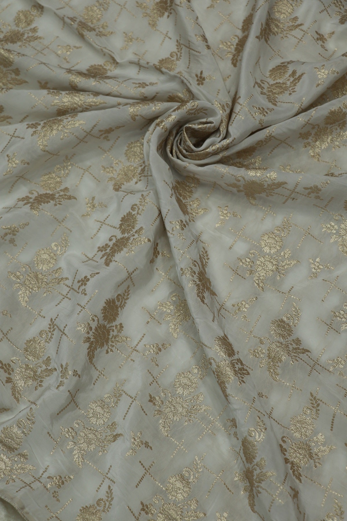 Natural Crepe Floral Bunches Woven White Dyeable Fabric