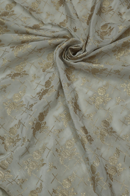 Natural Crepe Floral Bunches Woven White Dyeable Fabric