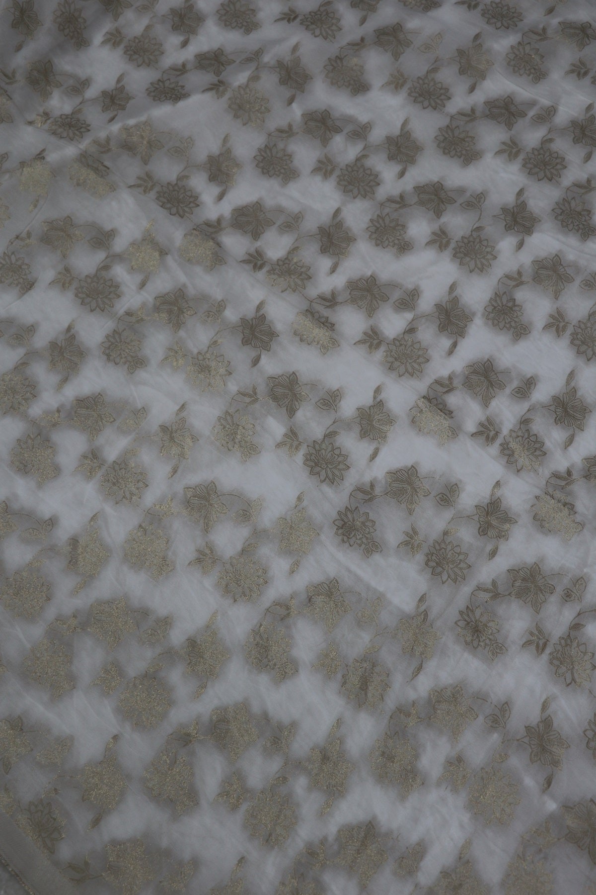 Viscose Georgette Gold Floral Jaal Woven White Dyeable fabric