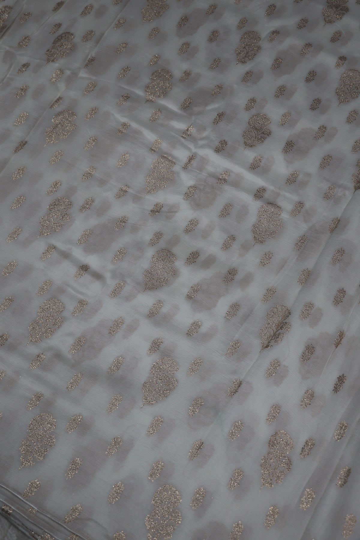 Dola Silk Gold Floral Bouquet & Butties Woven White Dyeable Fabric