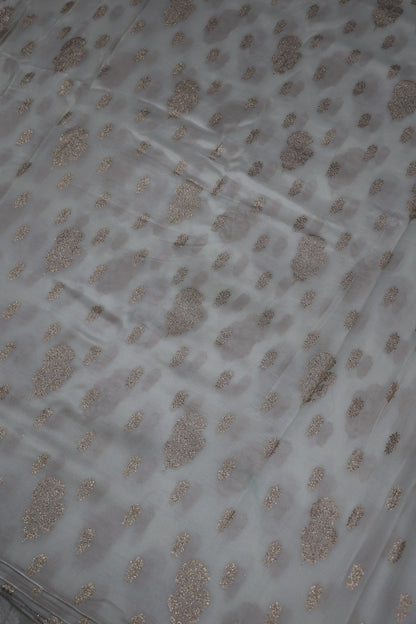 Dola Silk Gold Floral Bouquet & Butties Woven White Dyeable Fabric