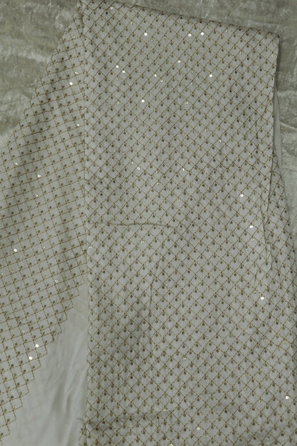 Gajji Silk Gold Zari Embroidered In Diamond Shapes With Single Sequins Dyeable Fabric
