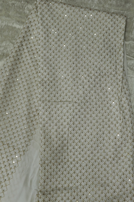 Gajji Silk Gold Zari Embroidered In Diamond Shapes With Single Sequins Dyeable Fabric