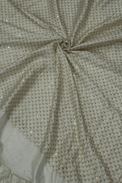 Gajji Silk Gold Zari Embroidered In Diamond Shapes With Single Sequins Dyeable Fabric