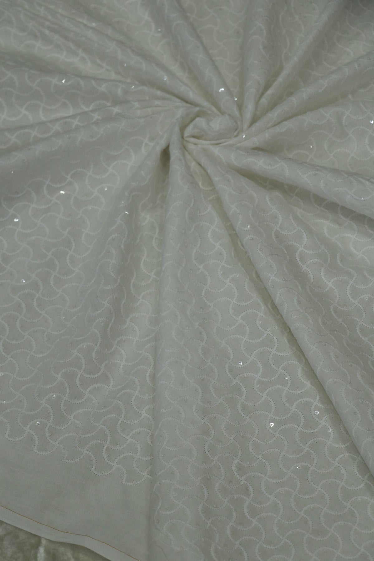 Cotton Geometrical pattern Highlighted With Water Sequins White Dyeable Fabric