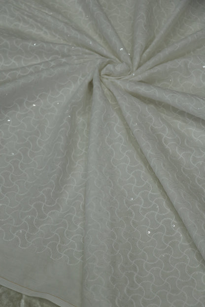 Cotton Geometrical pattern Highlighted With Water Sequins White Dyeable Fabric