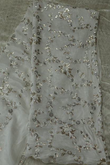 Chinon All over Floral Sequins Worked White Dyeable Fabric