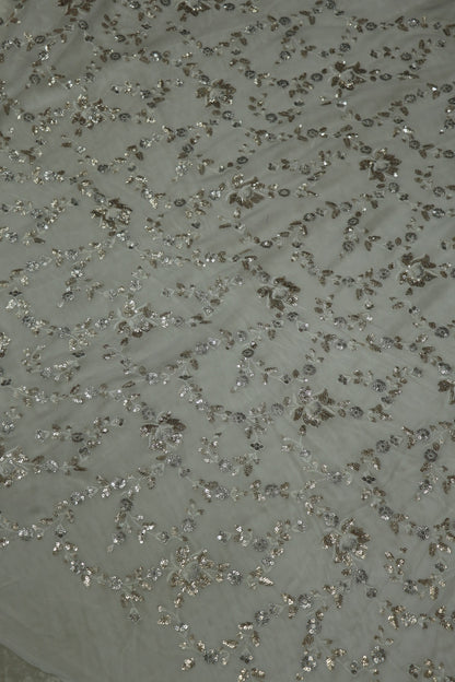 Chinon All over Floral Sequins Worked White Dyeable Fabric