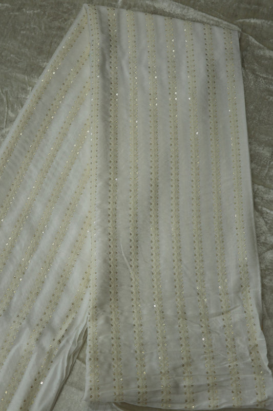 Berry Silk Vertical Lines Thread Embroidered With Sequins