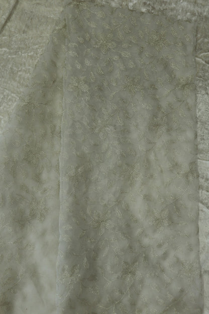 Jaal Design Light Gold Zari Thread Embroidered Organza Dyeable Fabric