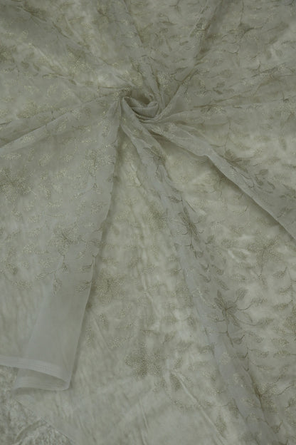 Jaal Design Light Gold Zari Thread Embroidered Organza Dyeable Fabric