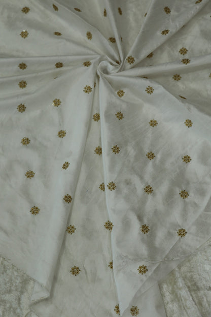 Falling Rawsilk Zari Thread Embroidered Butties Dyeable Fabric