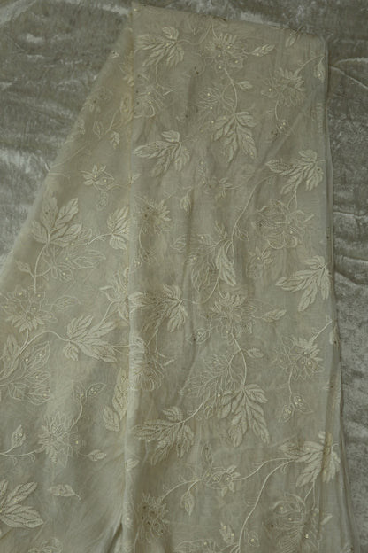 Mul Chanderi Thread Works Embellished With Sequins White Dyeable fabric
