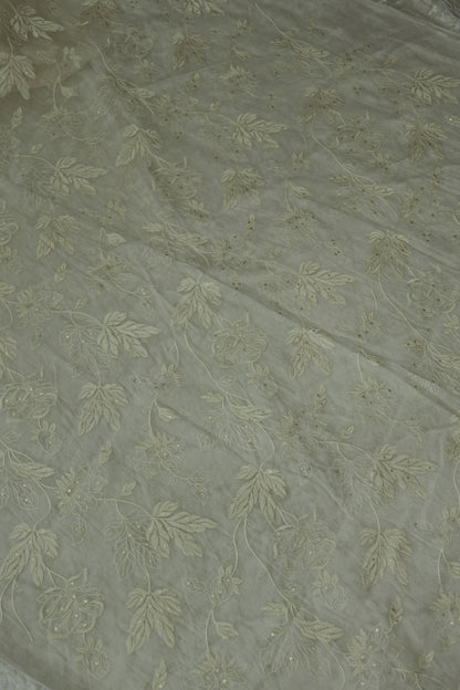 Mul Chanderi Thread Works Embellished With Sequins White Dyeable fabric