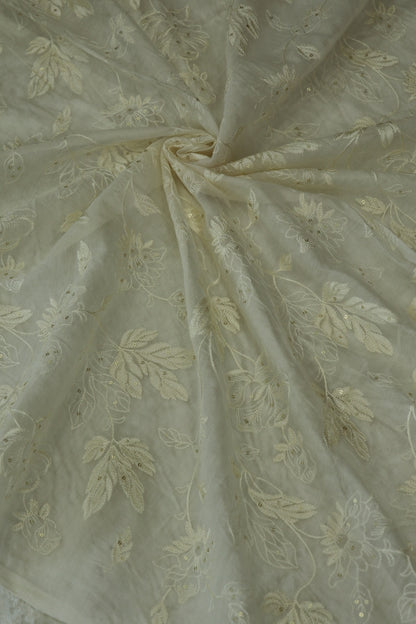 Mul Chanderi Thread Works Embellished With Sequins White Dyeable fabric