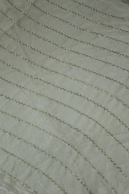 Chinon Silver Beads & Sequins Horizontal Worked White Dyeable Fabric