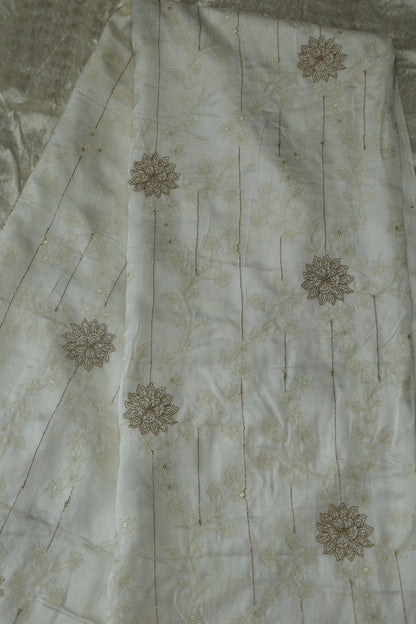 Mulberry Silk Asymmetrical Embroidered White Dyeable Fabric