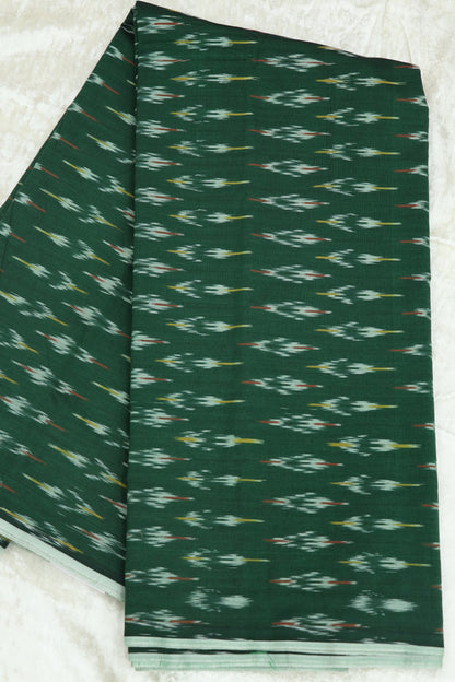 Emerald Green Mercerised Ikkat With Yellow,Red & White Woven Designed Fabric