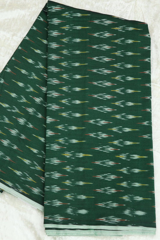 Emerald Green Mercerised Ikkat With Yellow,Red & White Woven Designed Fabric