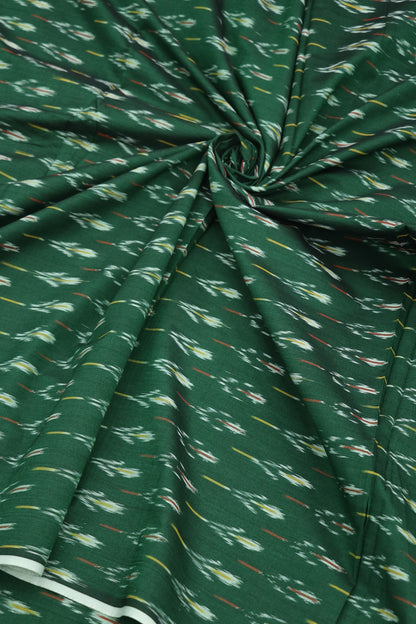 Emerald Green Mercerised Ikkat With Yellow,Red & White Woven Designed Fabric