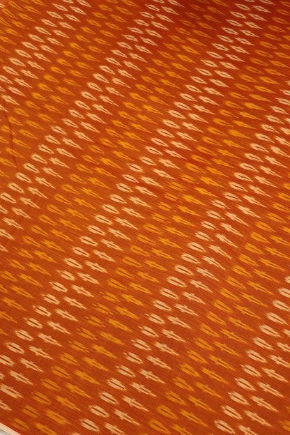 Burnt Orange Mercerised Ikkat With Yellow & White Woven Designed Fabric