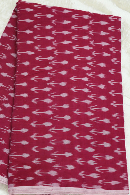 Fiery Rose Pink Mercerised Ikkat With White Woven Designed Fabric