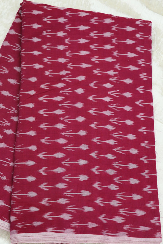 Fiery Rose Pink Mercerised Ikkat With White Woven Designed Fabric