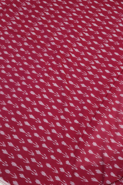 Fiery Rose Pink Mercerised Ikkat With White Woven Designed Fabric