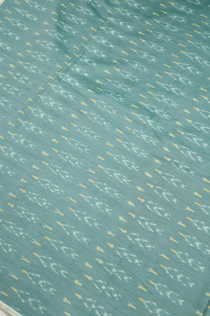 Dusty Sea Green Mercerised Ikkat With Yellow & White Woven Designed Fabric
