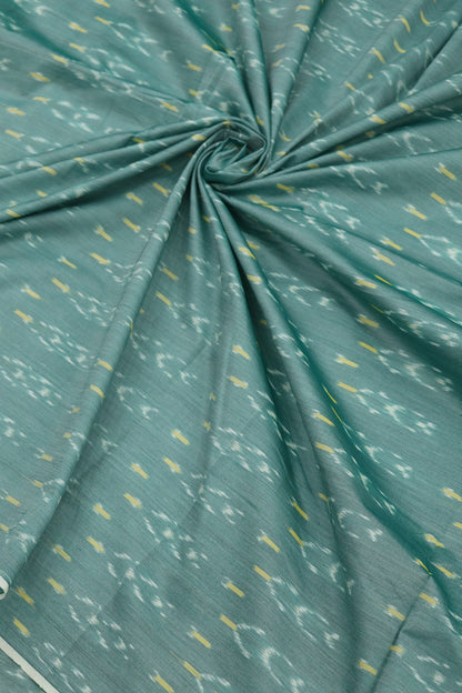 Dusty Sea Green Mercerised Ikkat With Yellow & White Woven Designed Fabric