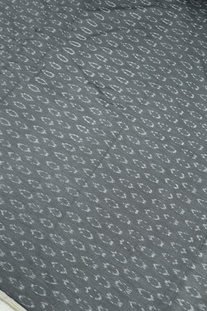 Steel Grey Mercerised Ikkat With White Woven Designed Fabric