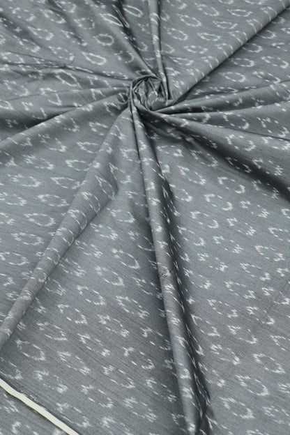 Steel Grey Mercerised Ikkat With White Woven Designed Fabric