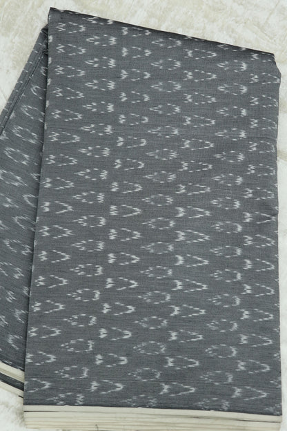 Steel Grey Mercerised Ikkat With White Woven Designed Fabric