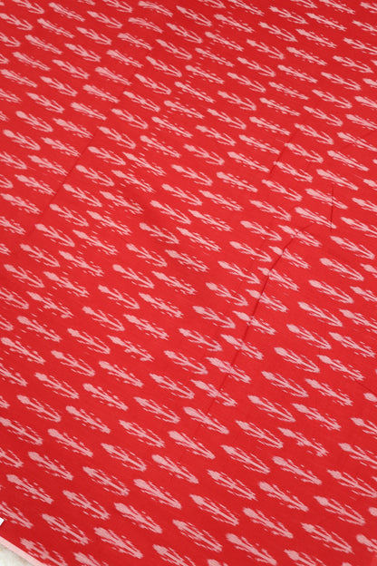 Red Mercerised Ikkat With White Woven Designed Fabric