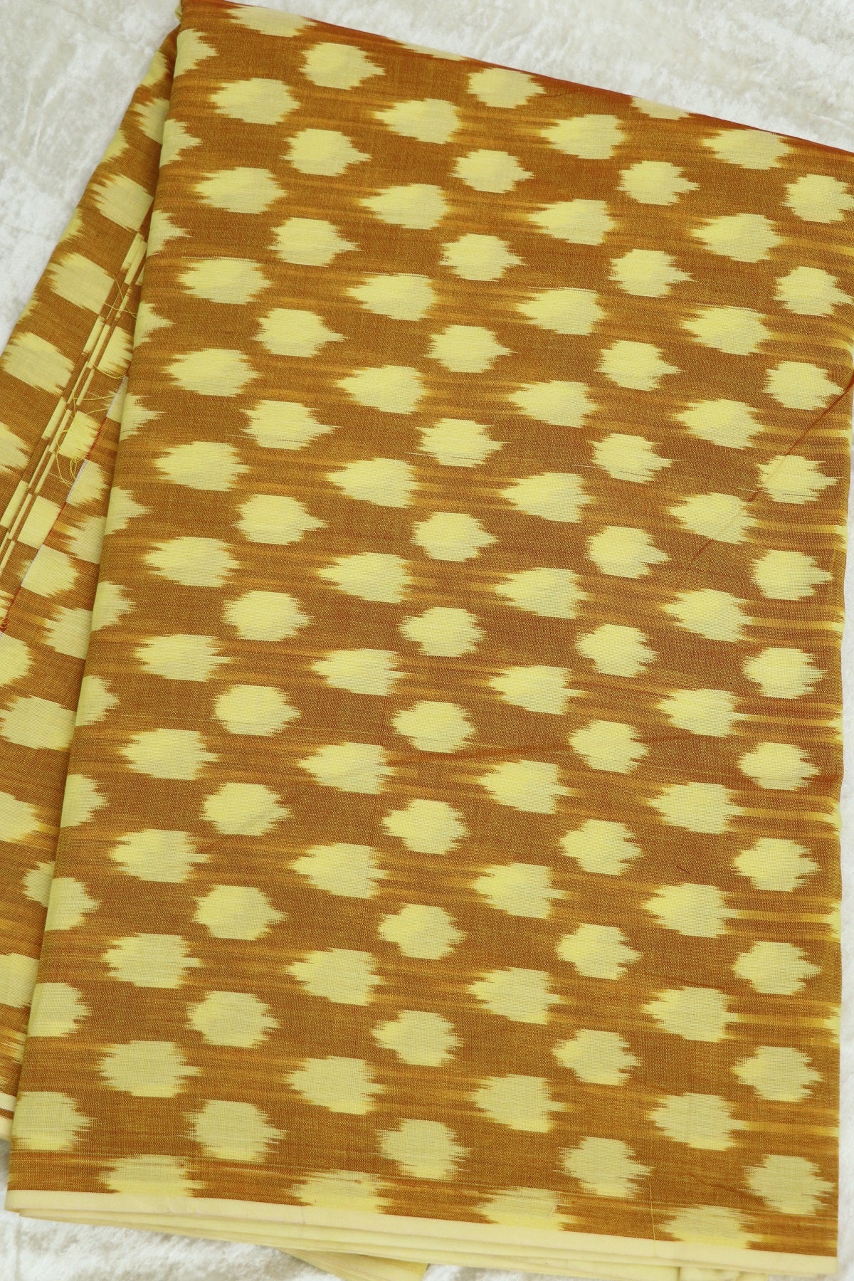 Mustard Yellow Mercerised Ikkat With Light Lemon Yellow Woven Designed Fabric