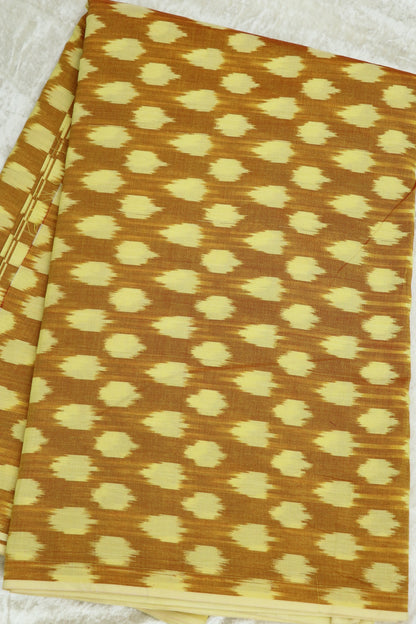 Mustard Yellow Mercerised Ikkat With Light Lemon Yellow Woven Designed Fabric