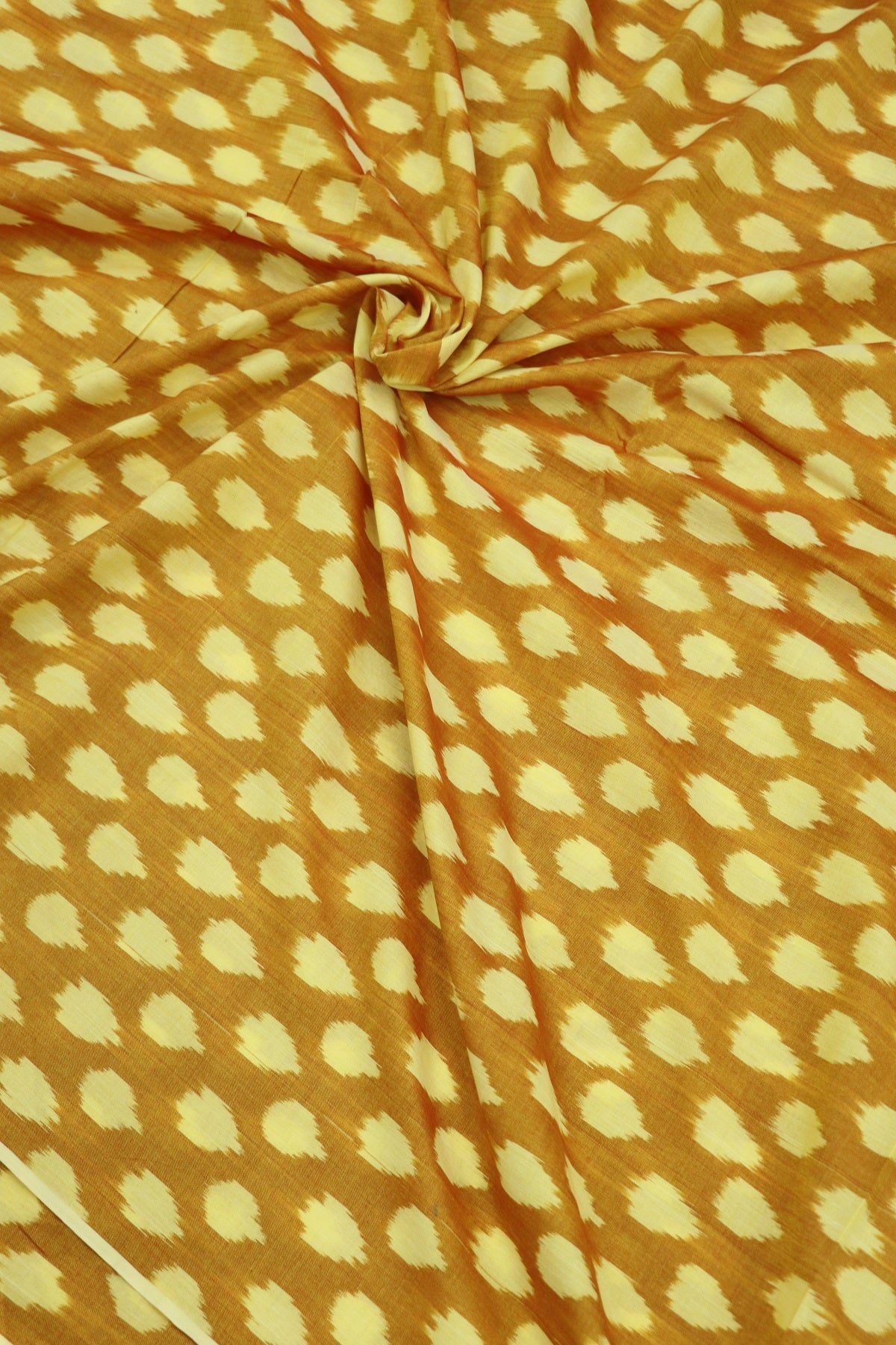 Mustard Yellow Mercerised Ikkat With Light Lemon Yellow Woven Designed Fabric