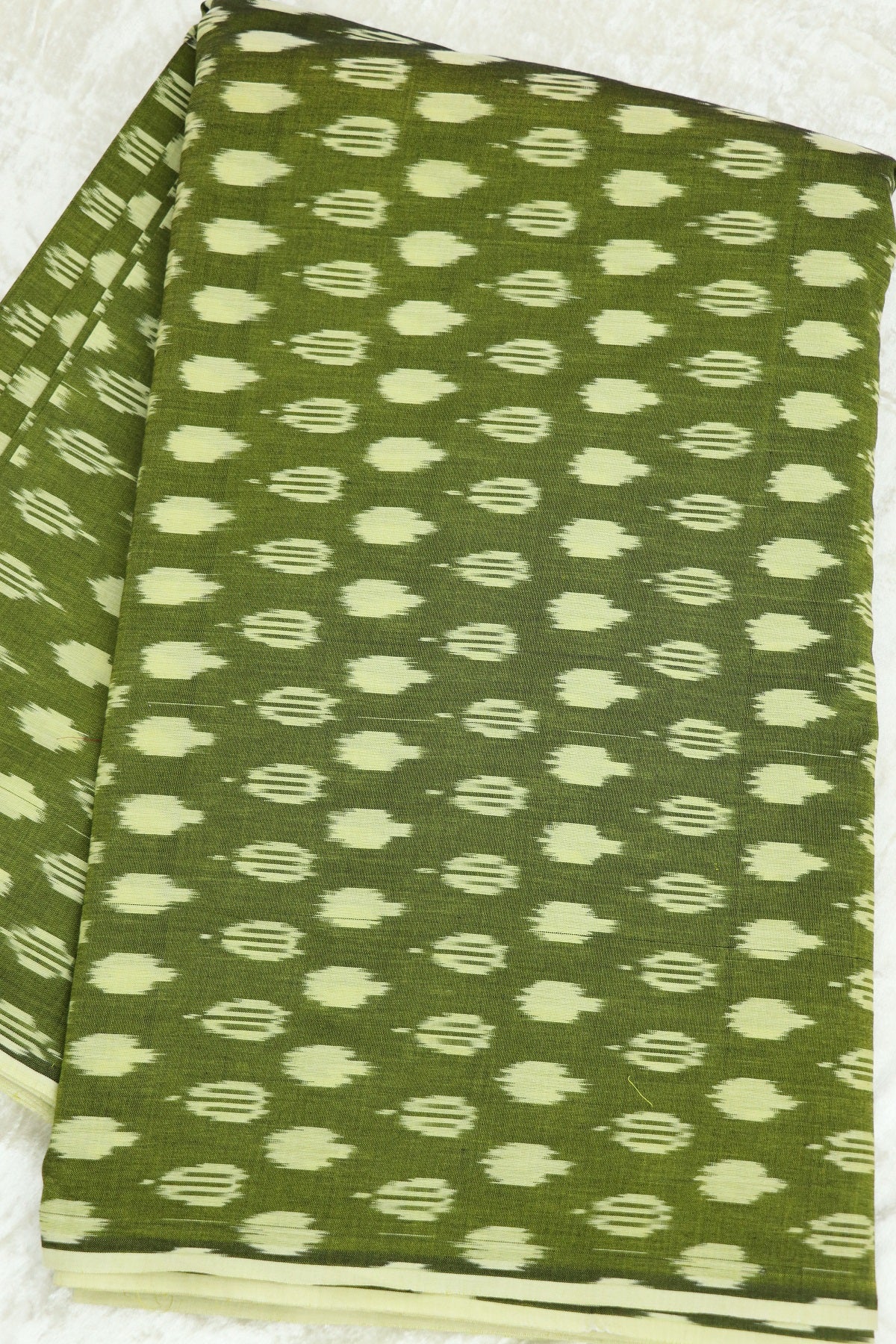 Dark Olive Green Mercerised Ikkat With Yellow  Woven Designed Fabric