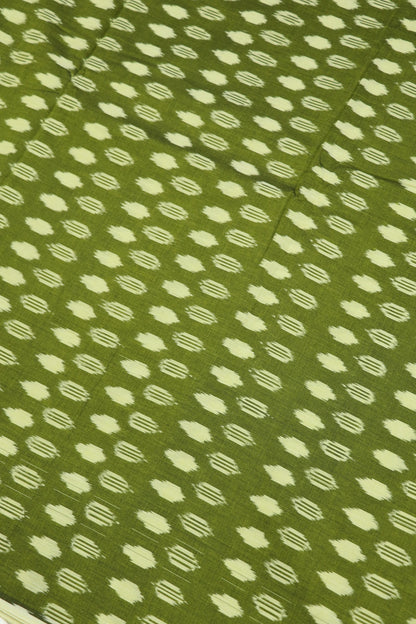 Dark Olive Green Mercerised Ikkat With Yellow  Woven Designed Fabric