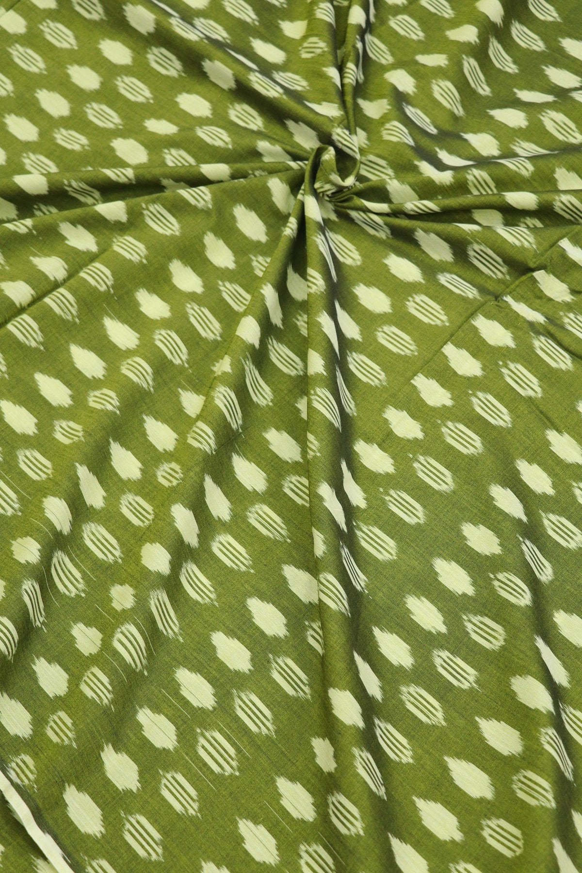 Dark Olive Green Mercerised Ikkat With Yellow  Woven Designed Fabric