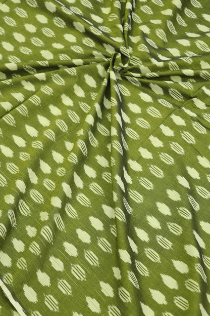 Dark Olive Green Mercerised Ikkat With Yellow  Woven Designed Fabric